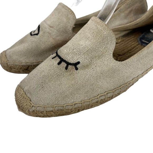 SOLUDOS Espadrille Canvas Beige Wink Winking Eye Flats Slip On Loafers Shoes 8.5 - Picture 8 of 16